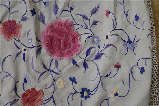 A Chinese cream multi-coloured embroidered shawl